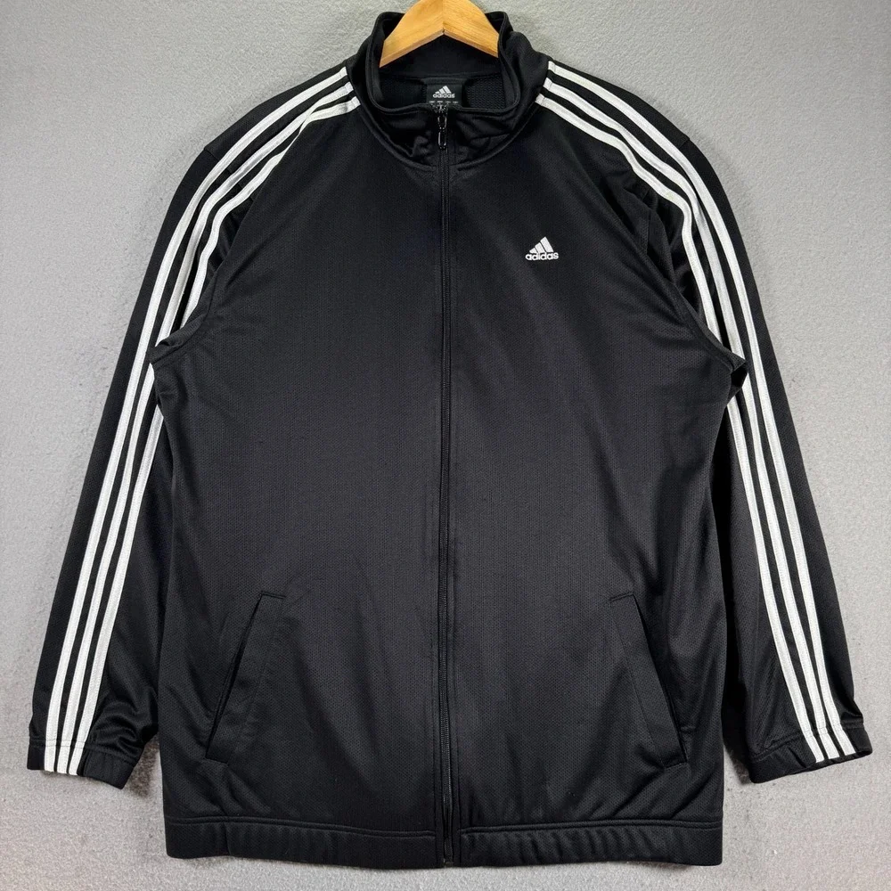 Vintage Adidas Climalite‎ Track Jacket Mens Large Black Stripes Embroidered Mesh